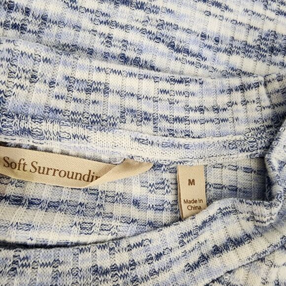 Soft Surroundings Top Women Medium Evie Blue Space Dye Long Smocked Sleeves Knit - Picture 7 of 9